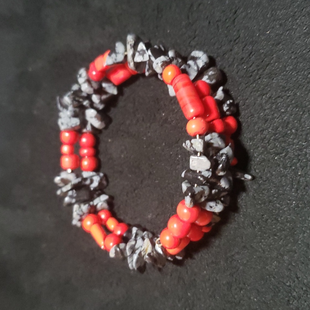Handmade Red and Black Beaded Bracelet